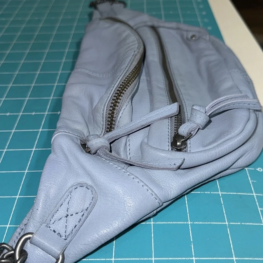 Free People Light Blue Goa Leather Archer Sling Waist Bag  Fanny Pack 7x15x3